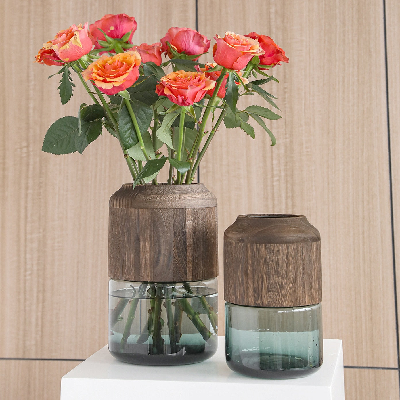 Luxury Vase Glass Wooden Daaera