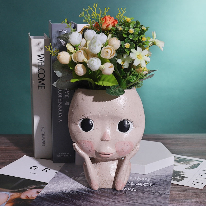 Girls Face Head Flower Vase