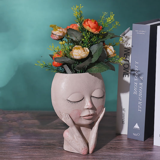 Girls Face Head Flower Vase