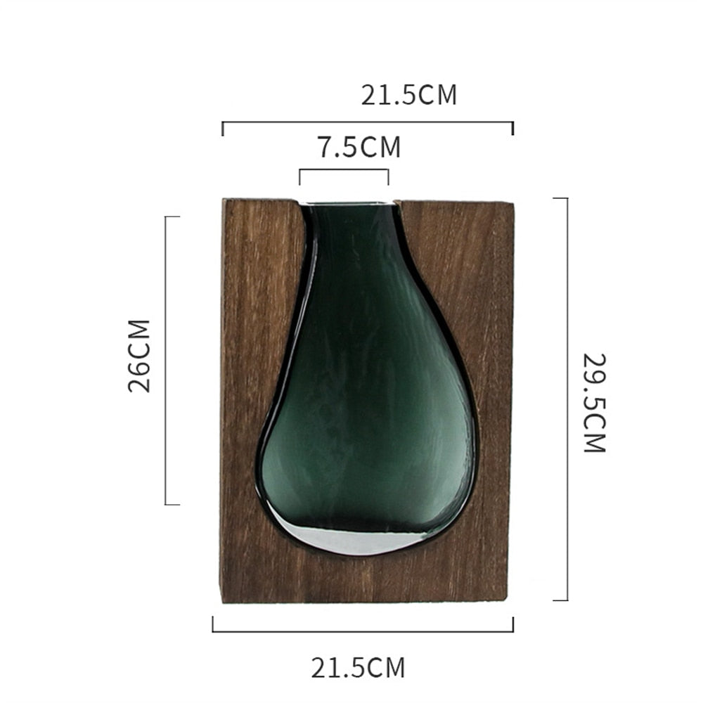 Luxury Vase Wooden Green Glass Inside