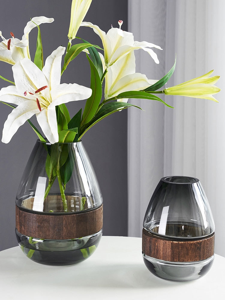 Luxury Vase Glass Wooden Mazharey