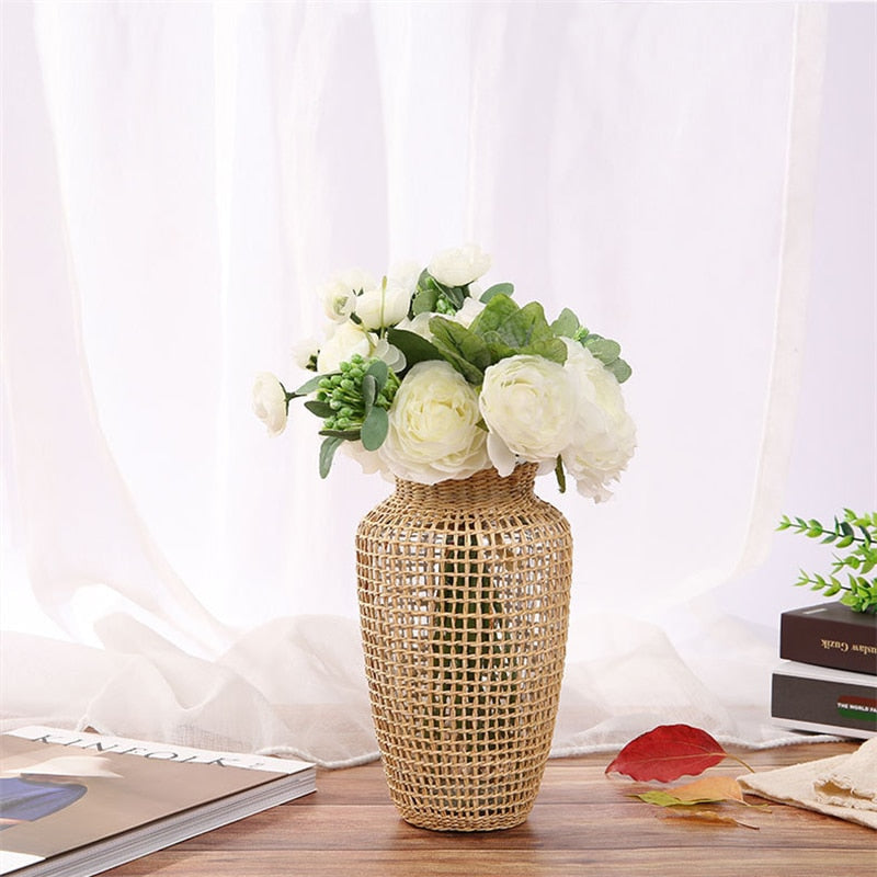 Straw Glass Vase Handmade Flower