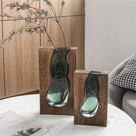 Luxury Vase Glass Wooden Qaleb