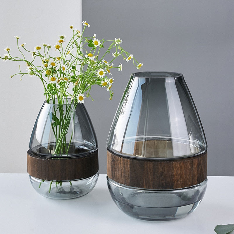 Luxury Vase Glass Wooden Mazharey