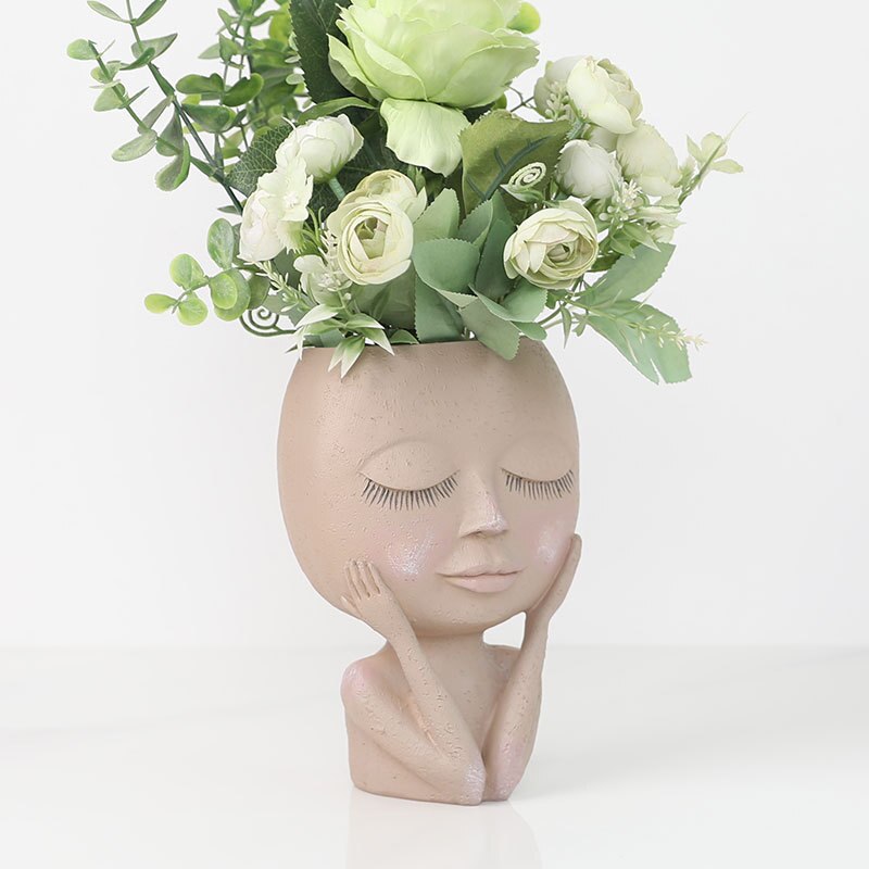 Girls Face Head Flower Vase