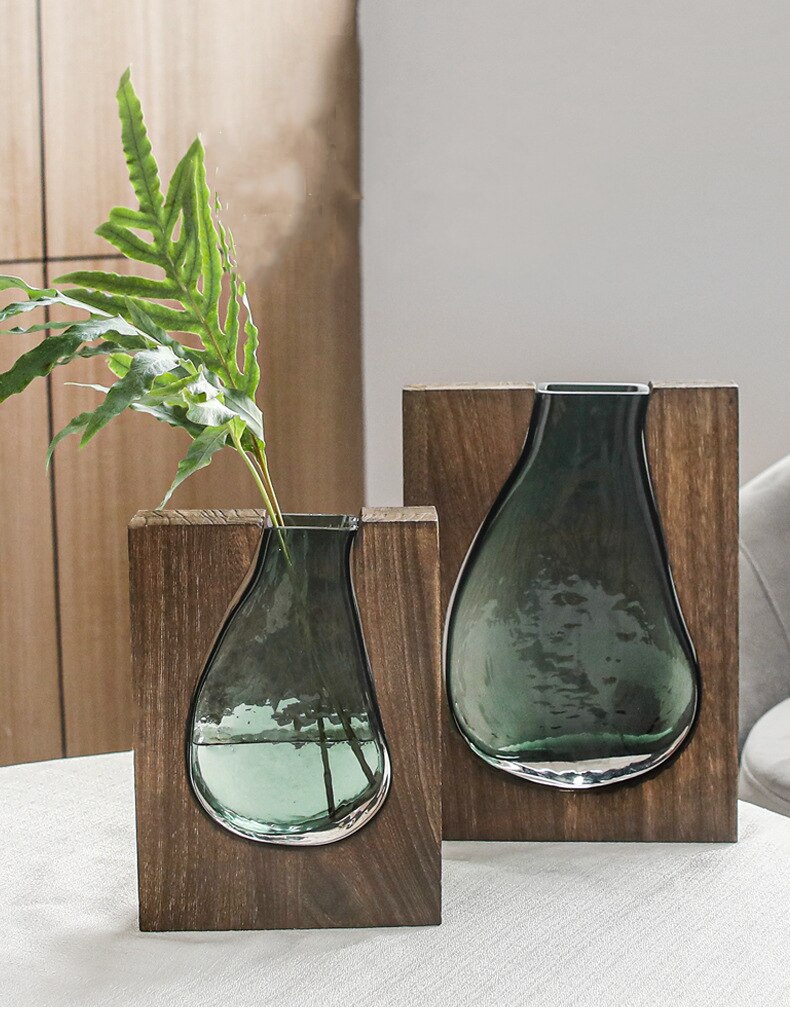 Luxury Vase Glass Wooden Qaleb